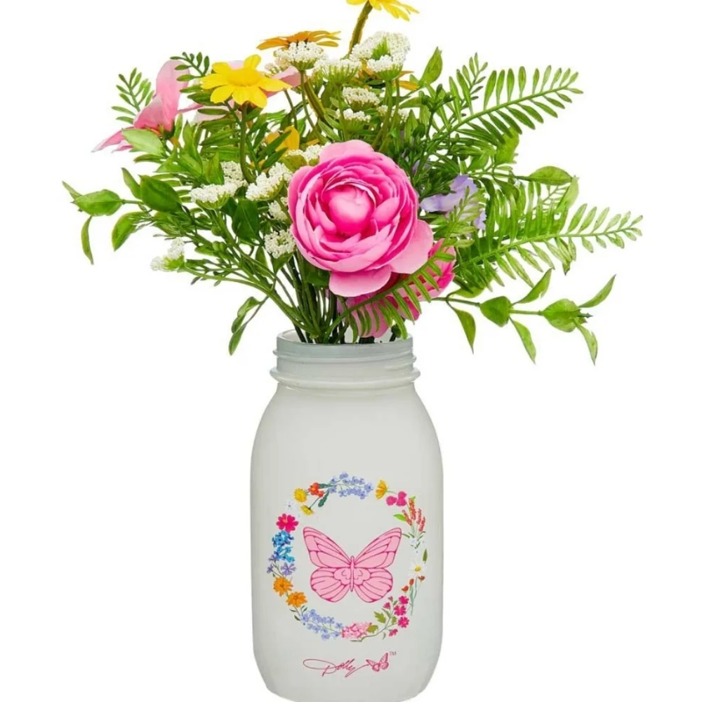 Dolly Parton Spring Floral Arrangement In Mason Jar Decor